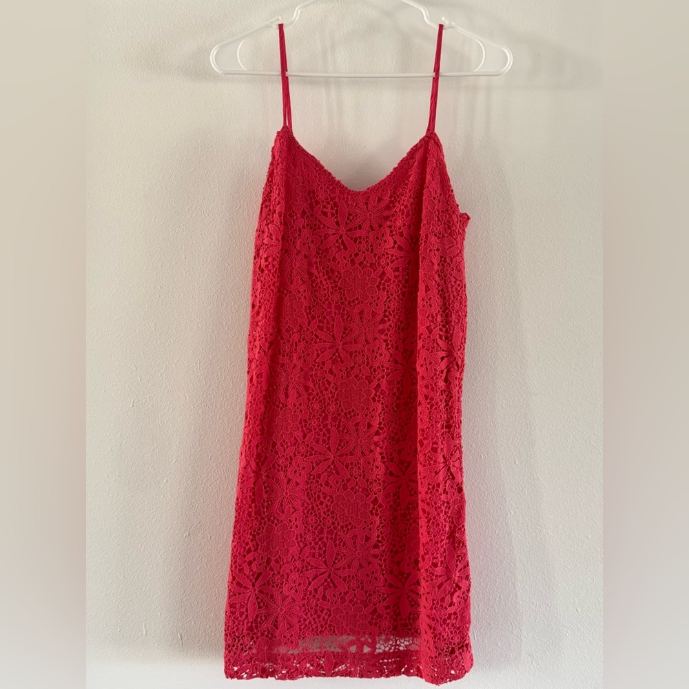 J. Crew Pink Floral Lace Slip Dress